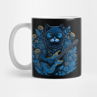 Cat with Guitar and Flowers Mug